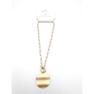 Panacea Gold Tone Disc Pendant Toggle Necklace Fashion Jewelry Gifts